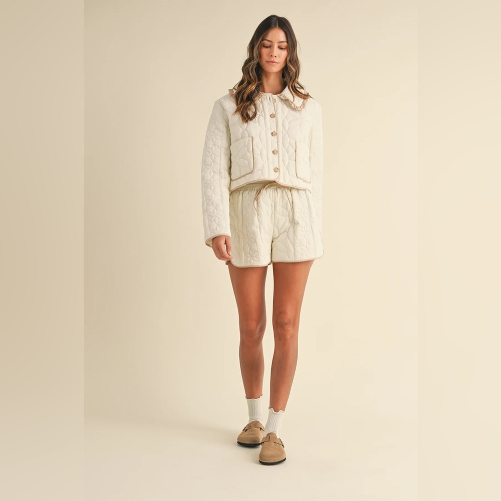 Mable NWT RHONWEN QUILTED COLLARED JACKET AND SHORTS matching set in ecru